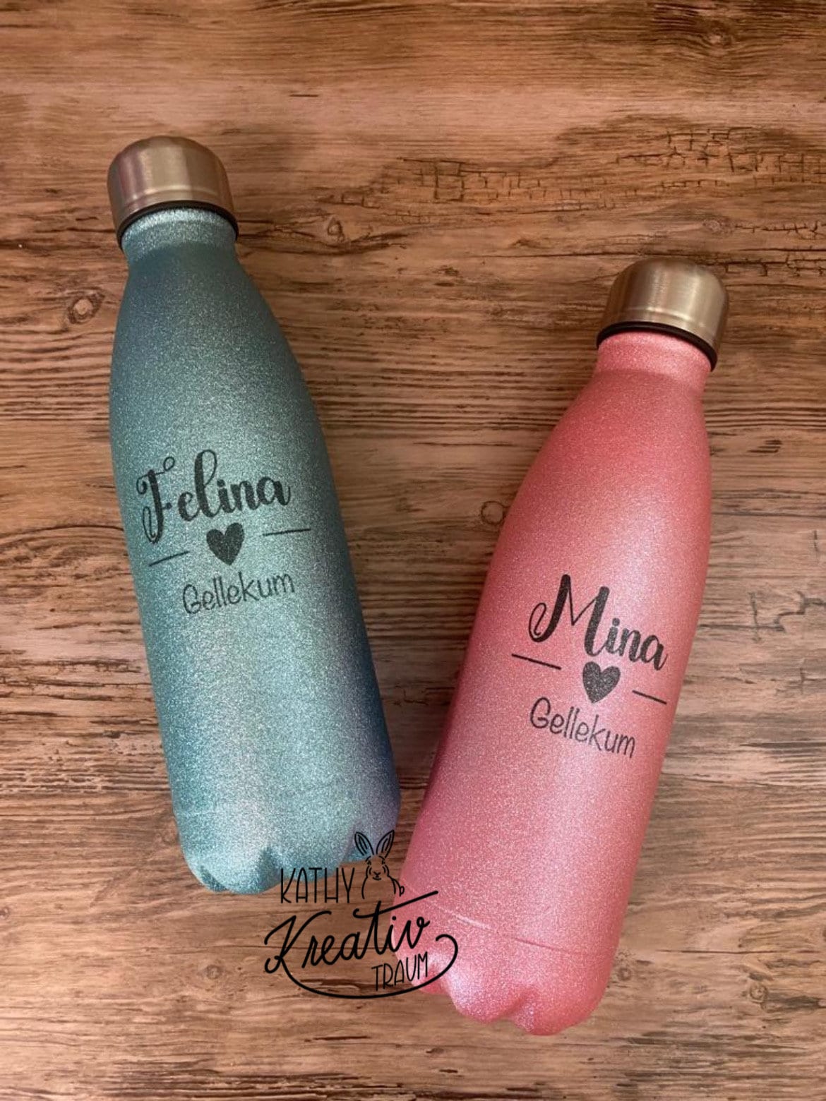 Trinkflasche, Flasche, Glitzer, Fahrradflasche Wasserflasche 500ml Edelstahl mit Glitzeroberfläche