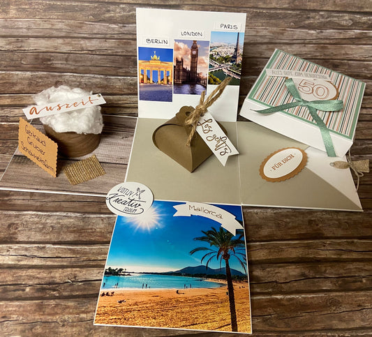 Explosionsbox Gutscheinbox Städtetrip Wellnessgutschein Strandurlaub