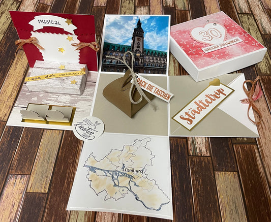 Explosionsbox Geschenkverpackung Gutscheinverpackung Musical Hamburg Städtetrip