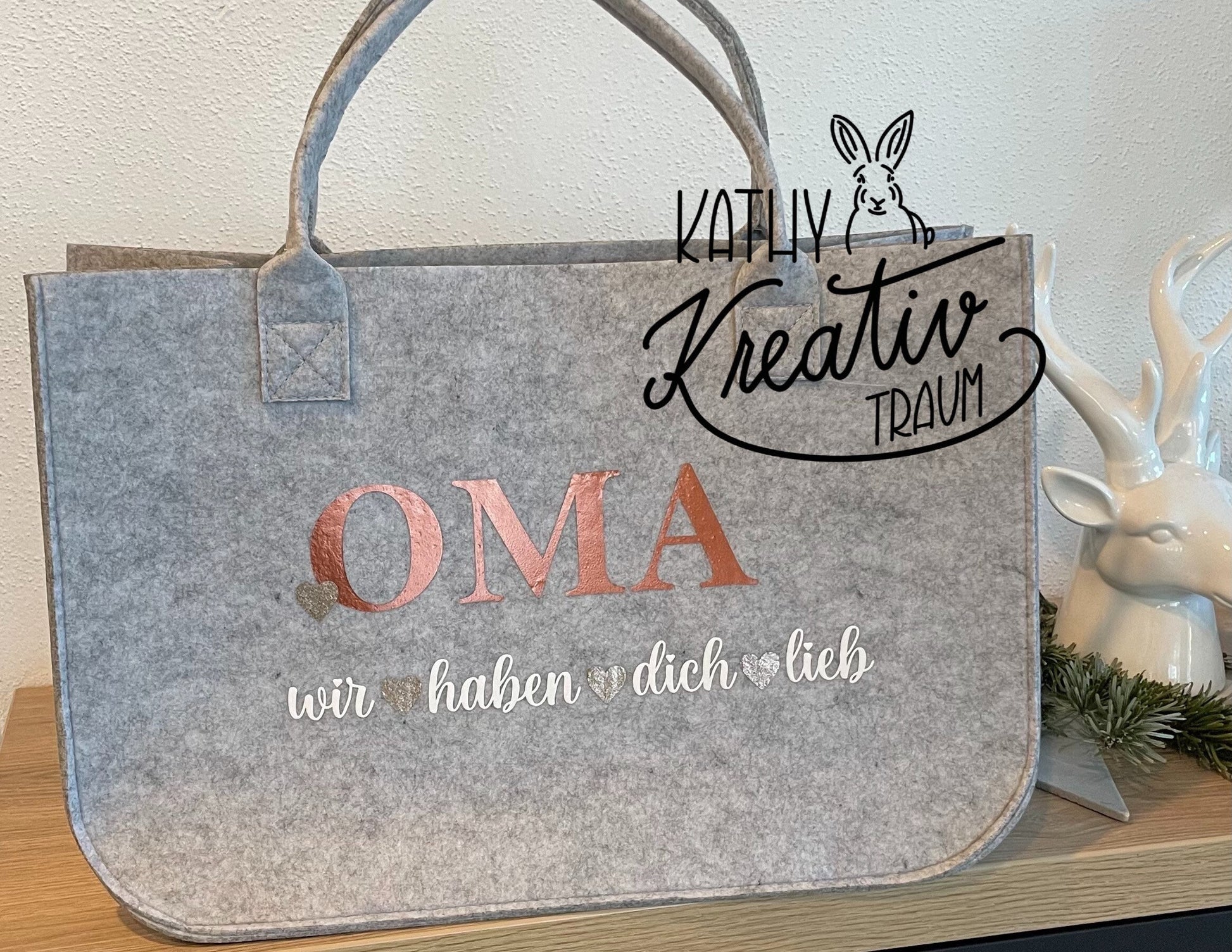 Filztasche Einkaufstasche Shoppingbag Oma/Mama personalisiert Shopper –  KathyKreativtraum