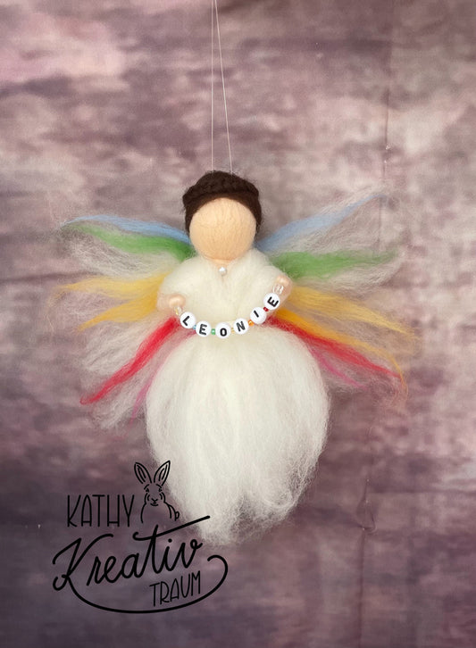 Schutzengel personalisiert mit Namensperlen Regenbogen