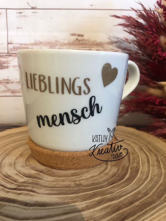 Tasse Lieblingsmensch Teetasse Kaffeetasse mit Untersetzer Kork