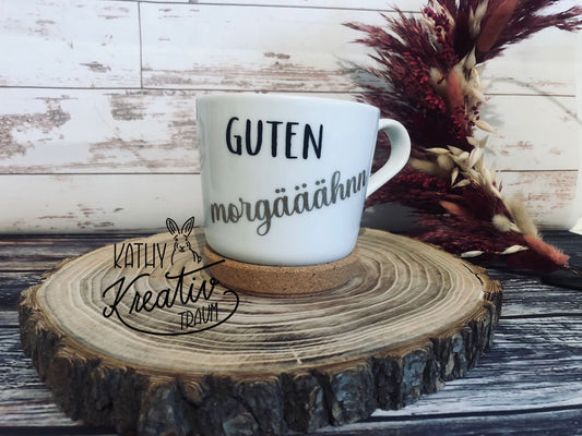 Tasse mit Untersetzer Kaffeetasse Geschenkidee Mitbringsel Wichtel Guten Morgen Kaffee