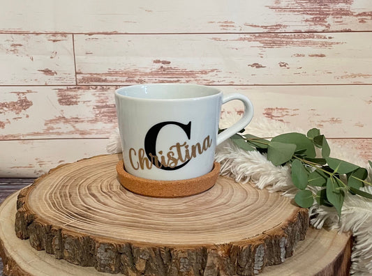 Kaffeetasse personalisiert mit Name Tasse mit Untersetzer Geschenkidee Mitbringsel Wichtel Guten Morgen Kaffee