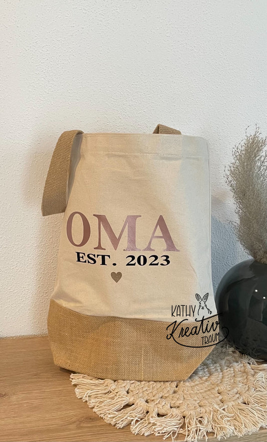 Einkaufsshopper Tragetasche Jute Oma personalisiert MOM Bag Leinentasche