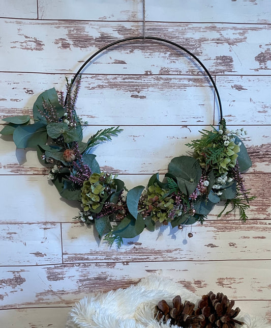 Türkranz Herbst Hortensie Heidekraut Willkommensschild Türschild Loop Blumendeko Türkranz Herbstdeko