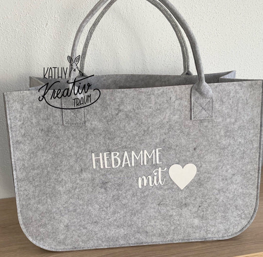 Einkaufstasche Hebamme mit Herz Filztasche Filzshopper personalisiert Einkaufshelfer