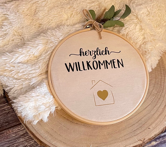 Stickrahmen Deko herzlich Willkommen Zuhause Geschenkidee Einzug Wanddeko