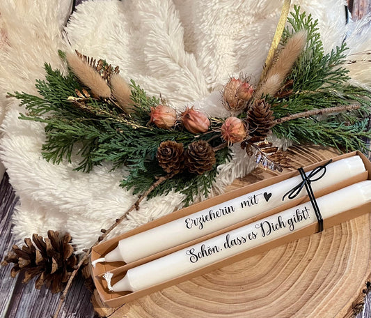 Personalisiertes Kerzen Set Erzieherin mit Herz - Weihnachten, Christmas, Stabkerze, Geschenk, Mitbringsel,  Kronkerze, Kerze, Adventskerze,