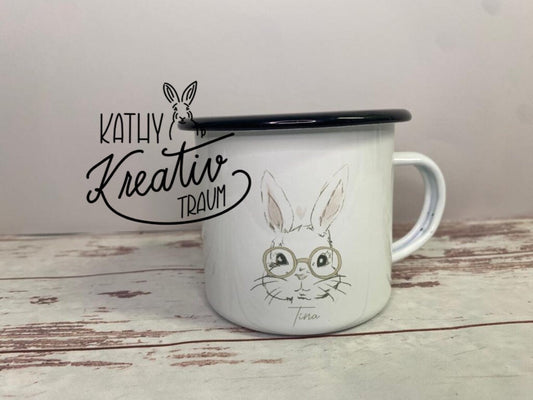 Emaille Tassen Hase frech, wild & wunderbar Muttertag Fototasse Spass Tasse Freundin Tasse Oma Tasse Motivtasse Personalisierte Tasse