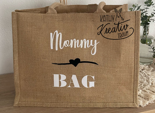 Jutetasche Mommy Bag Gold Glitzer Einkaufstasche Mama Oma Freundin Tasche Handtasche