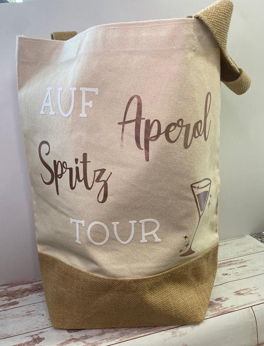 Aperol Spritz Tour Einkaufsshopper Tragetasche Jute Oma personalisiert Bag Leinentasche