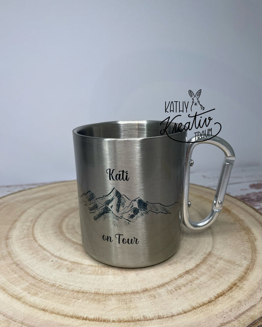 Edelstahltasse mit Karabiner Spruch Tassen Freundin Tasse Oma Tasse Motivtasse Personalisierte Tasse Freundinnen Tassen Hobby Wandern
