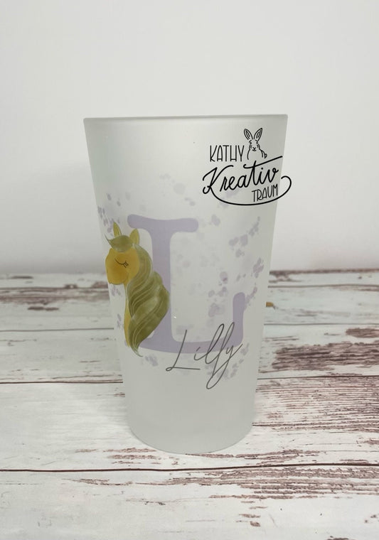 Glas - Trinkglas, Pferd mit Name, personalisiert, Kinder, Papa, Mama