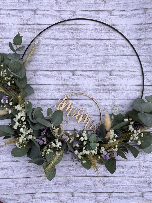 Türkranz Flower Hoop Hochzeitsgeschenk Familie Trockenblumen Geldgeschenk Flowerhoop Mr und Mrs Hochzeit