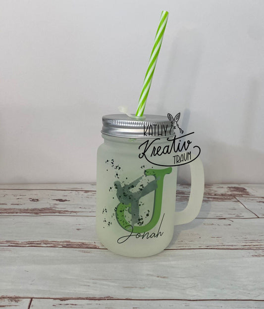 Henkelglas mit Deckel und Mehrweg-Strohhalm,Karate, Judo, Mason Jar bedruckt, spülmaschinenfest, Motiv wählbar, personalisiert, Henkel Glas